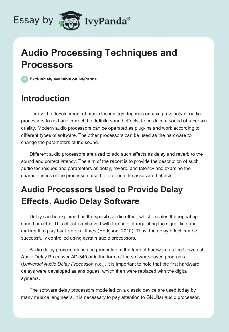 Audio Processing Techniques and Processors. Page 1