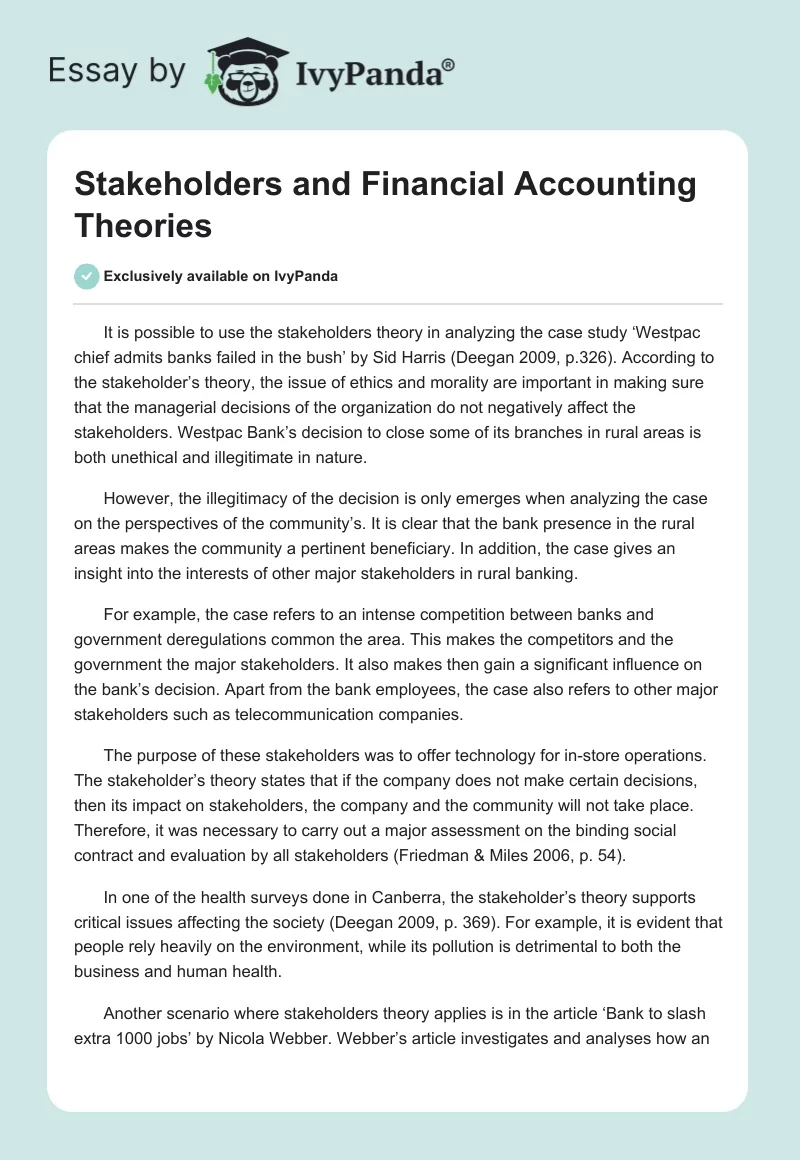 Stakeholders and Financial Accounting Theories. Page 1
