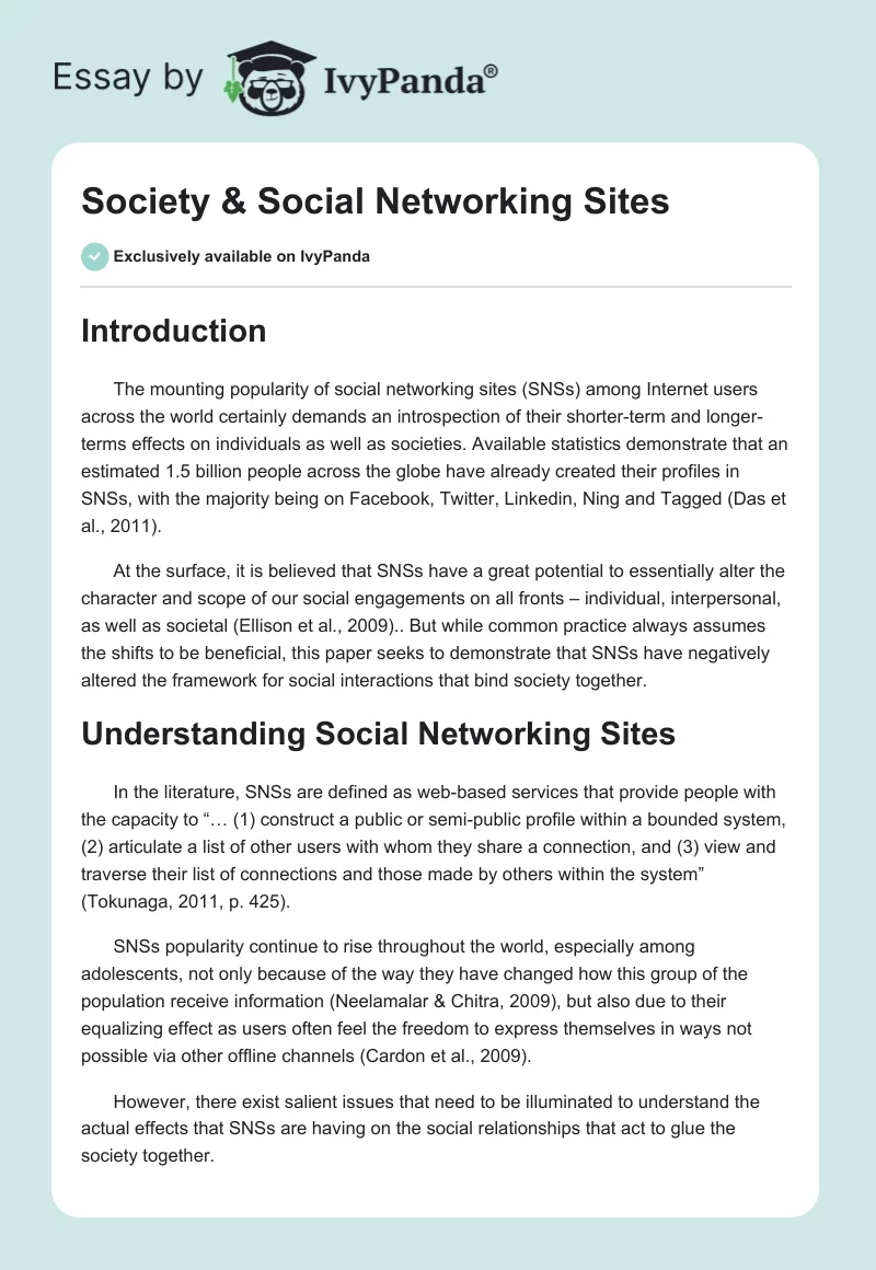 Society & Social Networking Sites. Page 1