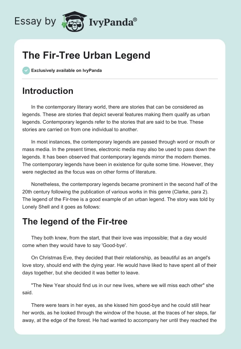 "The Fir-Tree" Urban Legend. Page 1