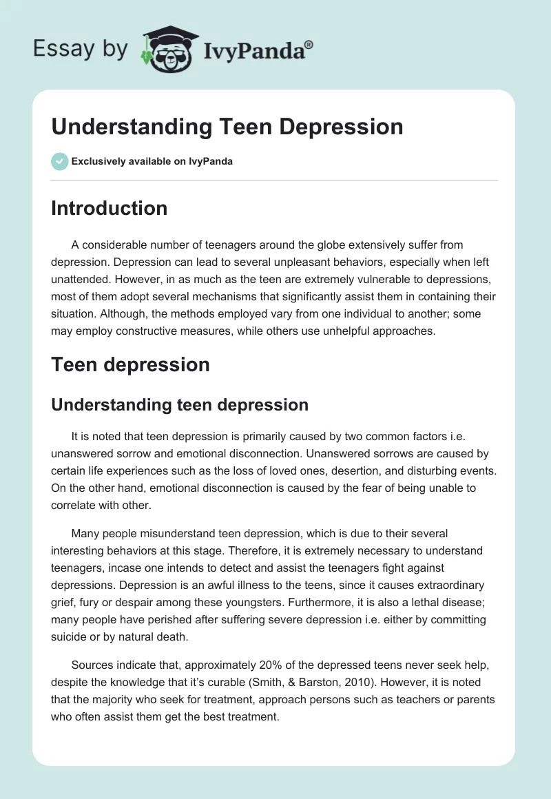 Understanding Teen Depression. Page 1