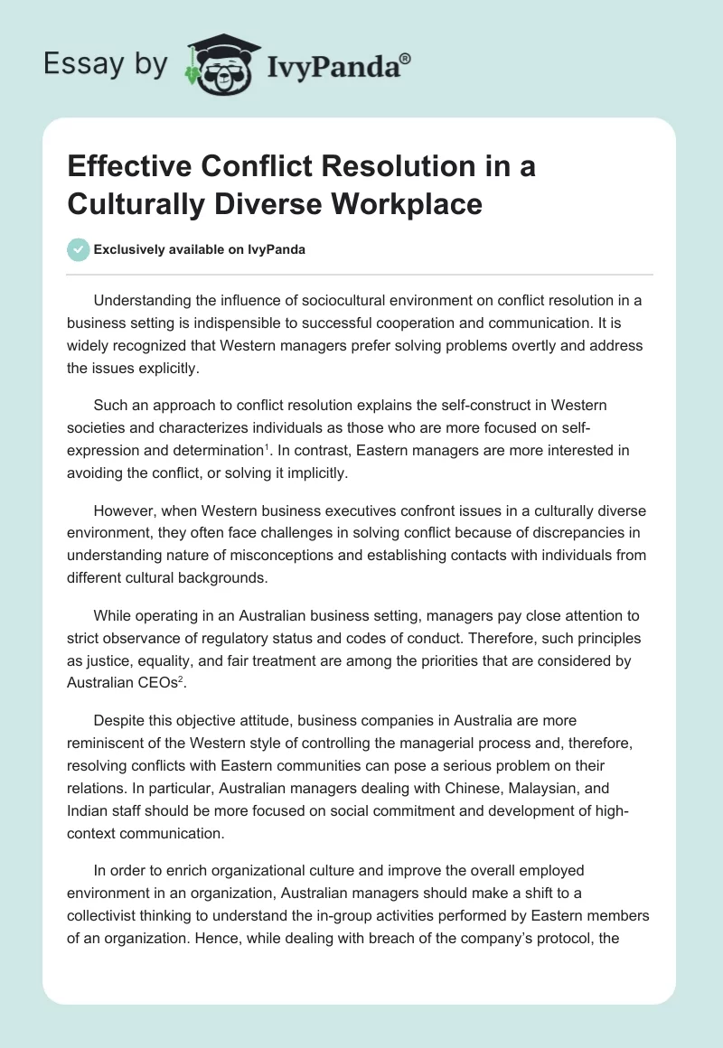 Effective Conflict Resolution in a Culturally Diverse Workplace. Page 1