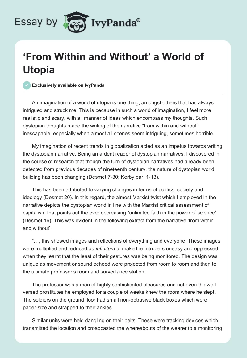 ‘From Within and Without’ a World of Utopia. Page 1