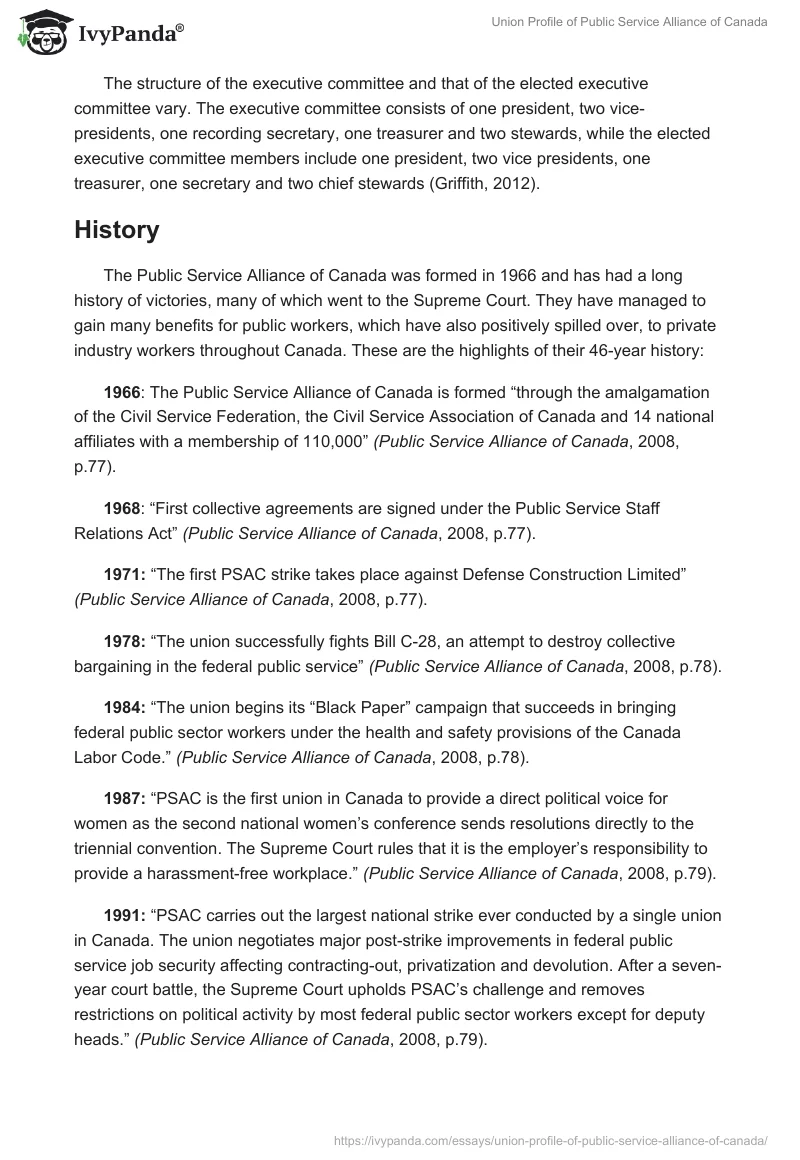 Union Profile of Public Service Alliance of Canada. Page 2