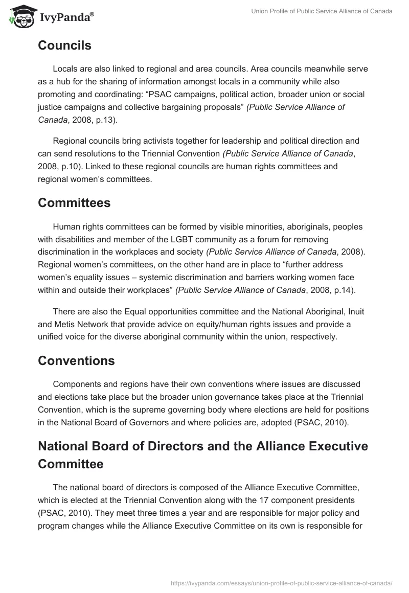 Union Profile of Public Service Alliance of Canada. Page 4