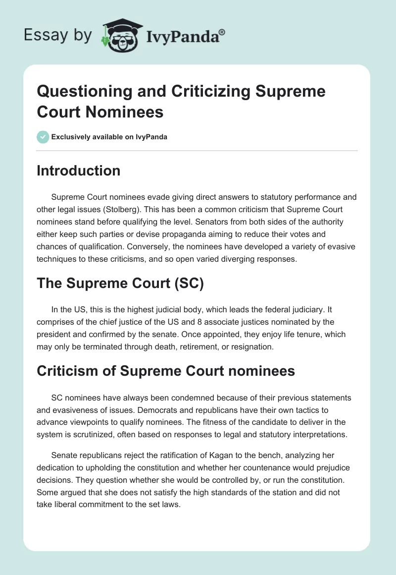 Questioning and Criticizing Supreme Court Nominees. Page 1