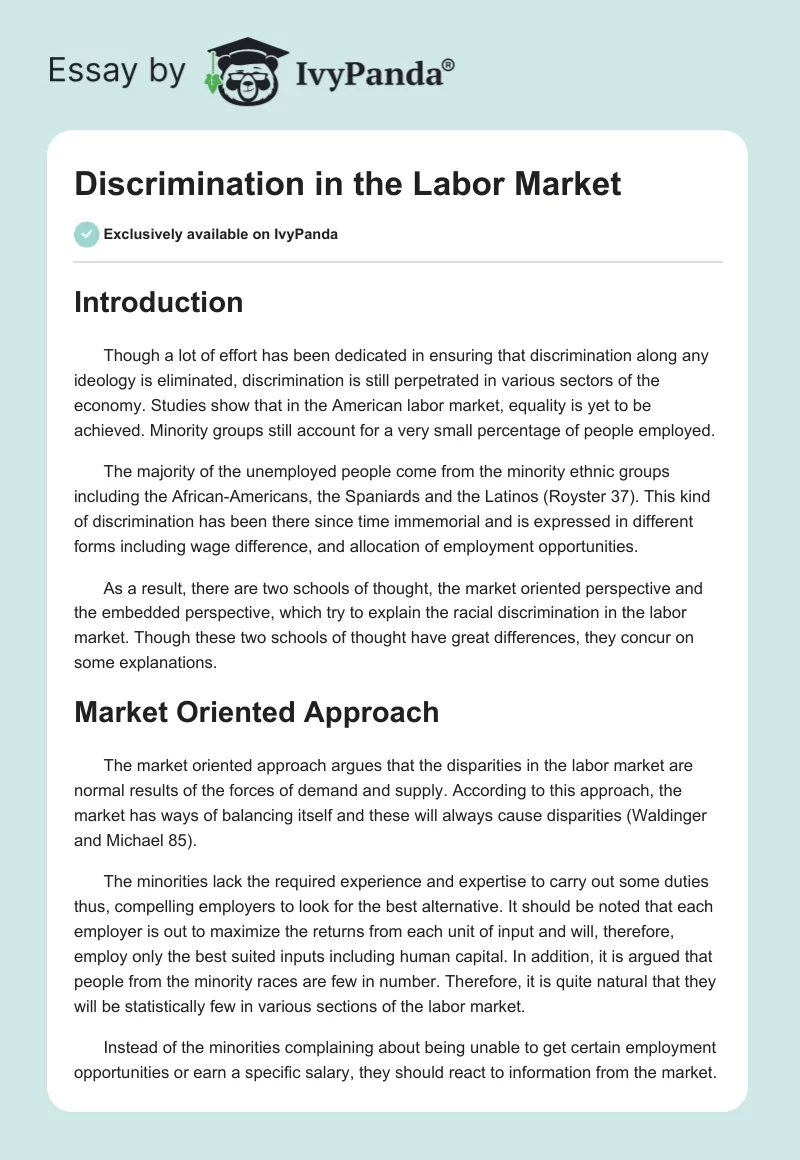 Discrimination in the Labor Market. Page 1