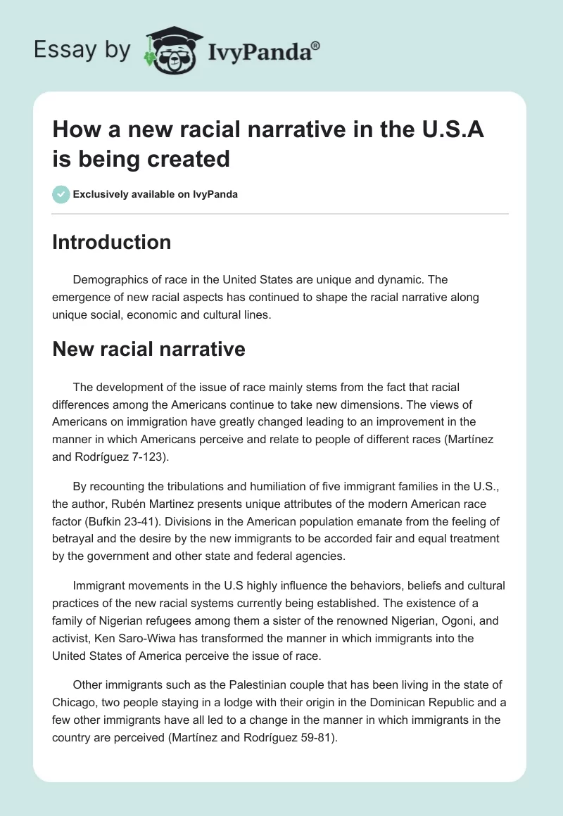 How a "new racial narrative" in the U.S.A is being created. Page 1