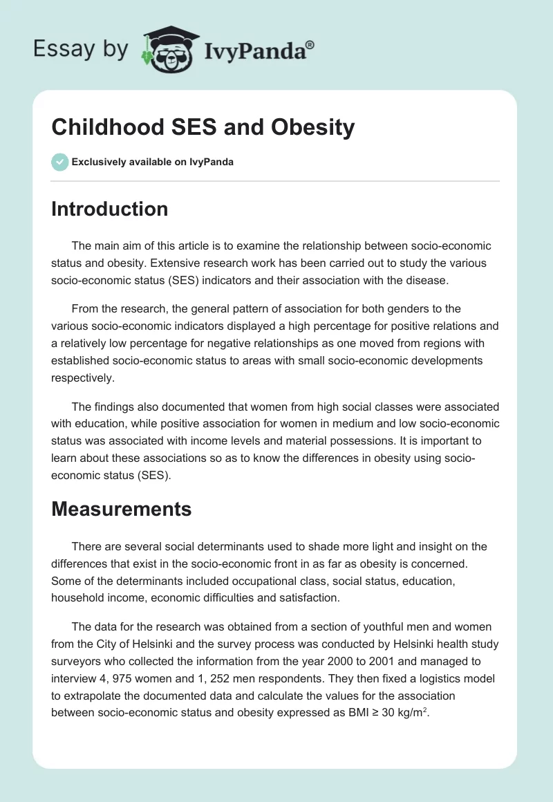 Childhood SES and Obesity. Page 1
