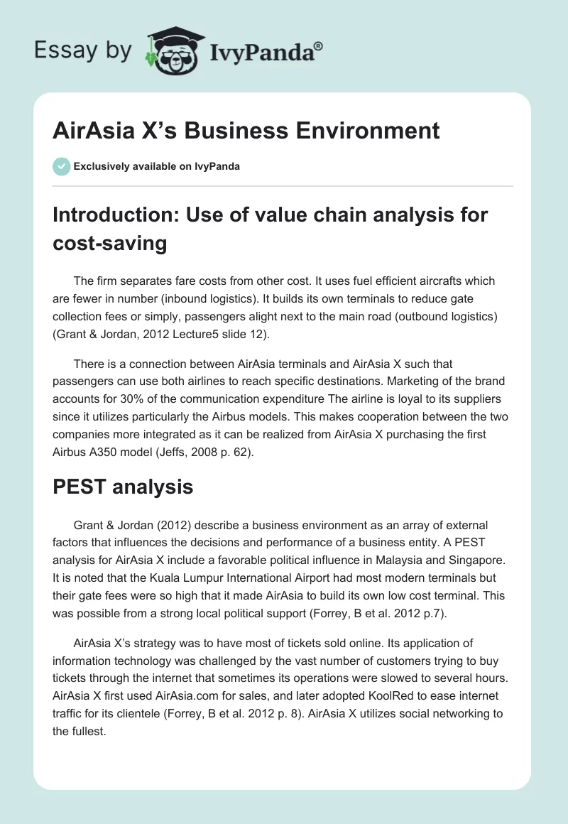 AirAsia X’s Business Environment. Page 1
