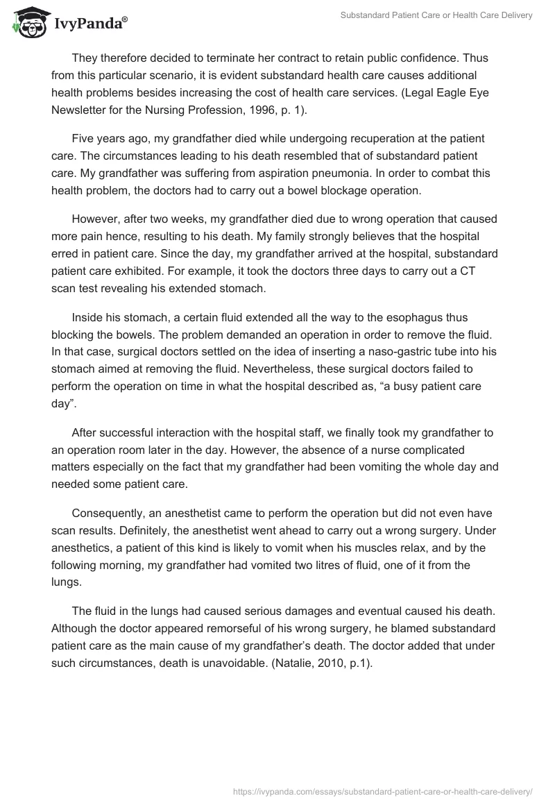 Substandard Patient Care or Health Care Delivery. Page 3
