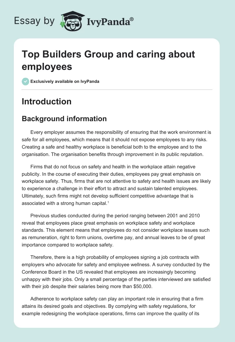 Top Builders Group and caring about employees. Page 1