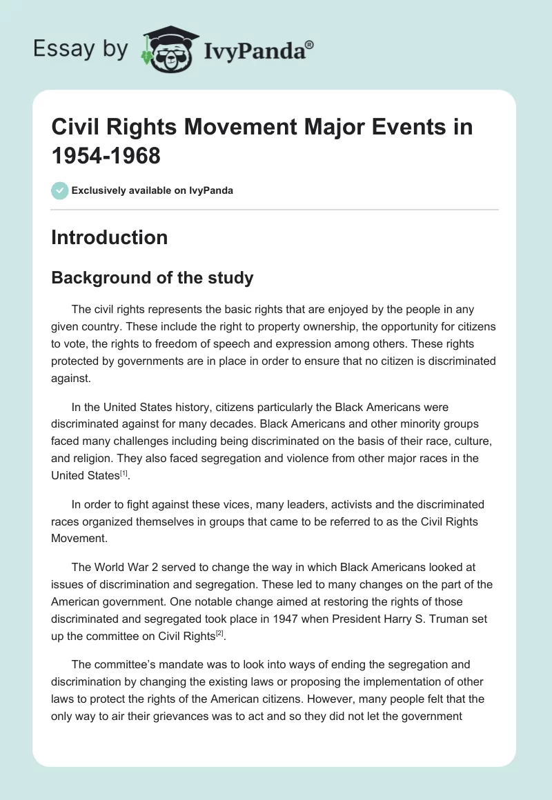 Civil Rights Movement Major Events in 1954-1968. Page 1