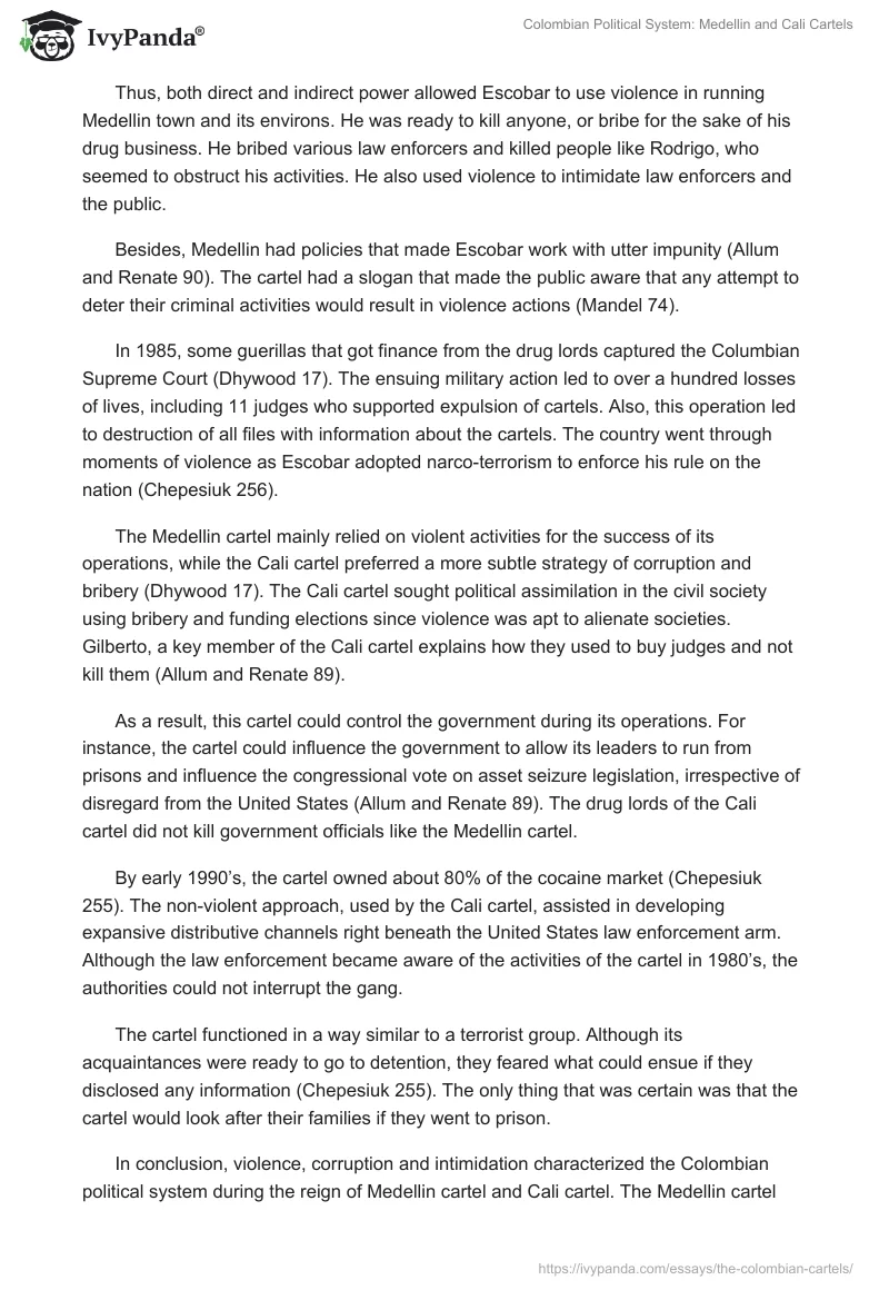 Colombian Political System: Medellin and Cali Cartels. Page 2