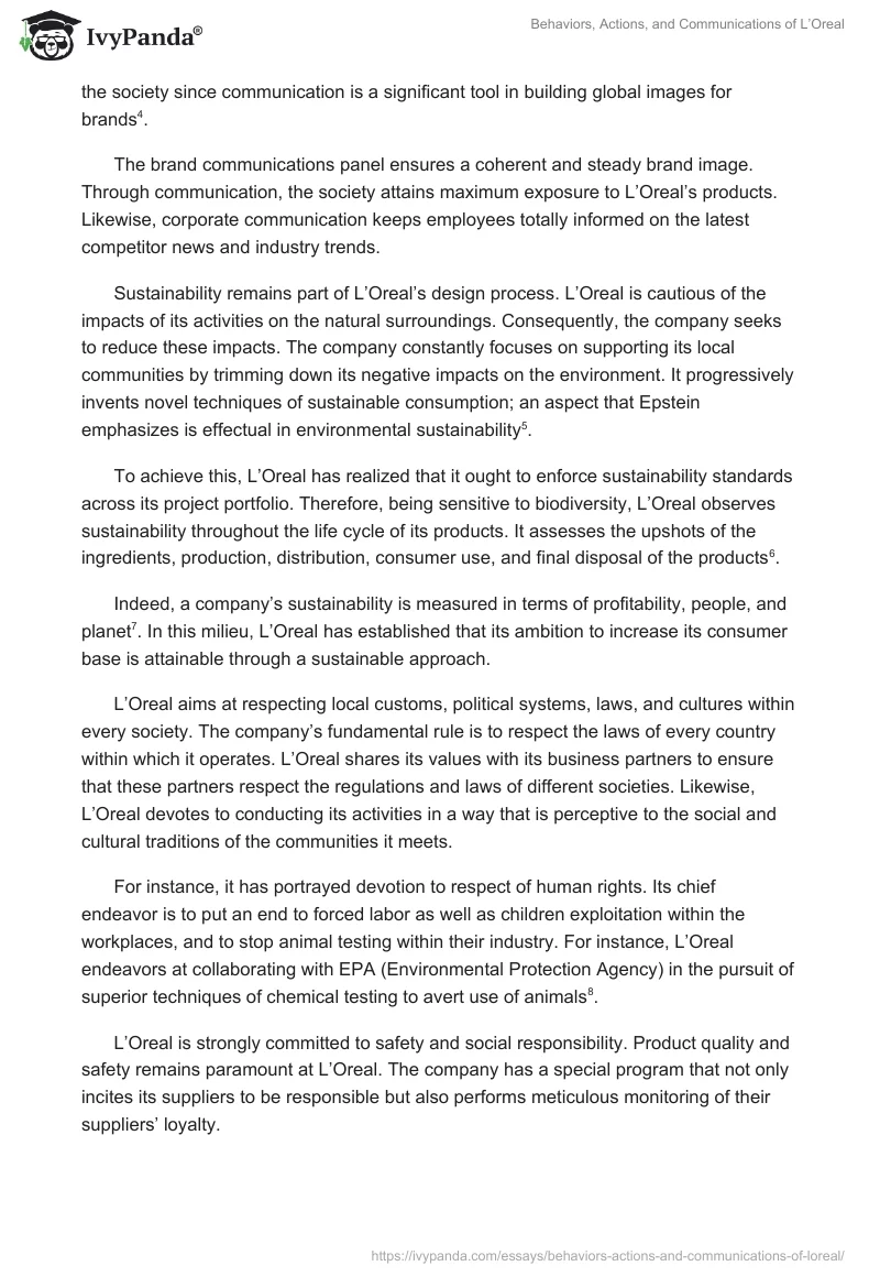 Behaviors, Actions, and Communications of L’Oreal. Page 2