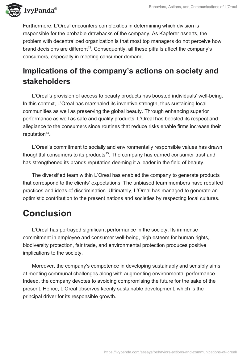 Behaviors, Actions, and Communications of L’Oreal. Page 4