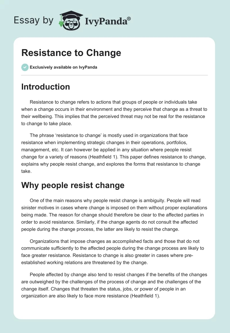 Resistance to Change. Page 1