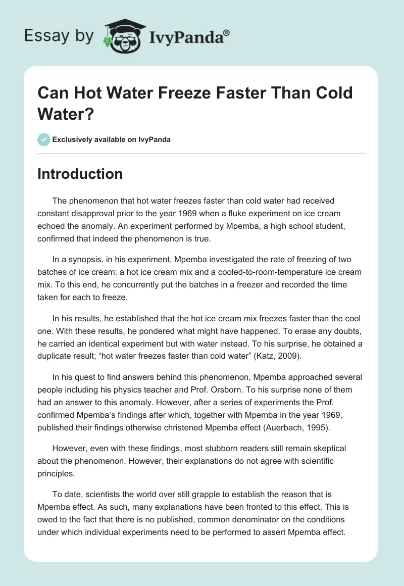 Can Hot Water Freeze Faster Than Cold Water?. Page 1