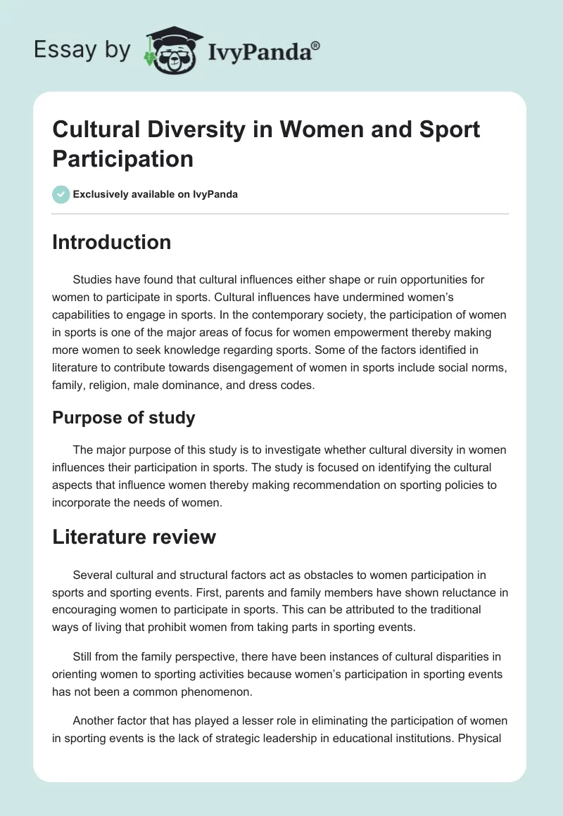 Cultural Diversity in Women and Sport Participation. Page 1