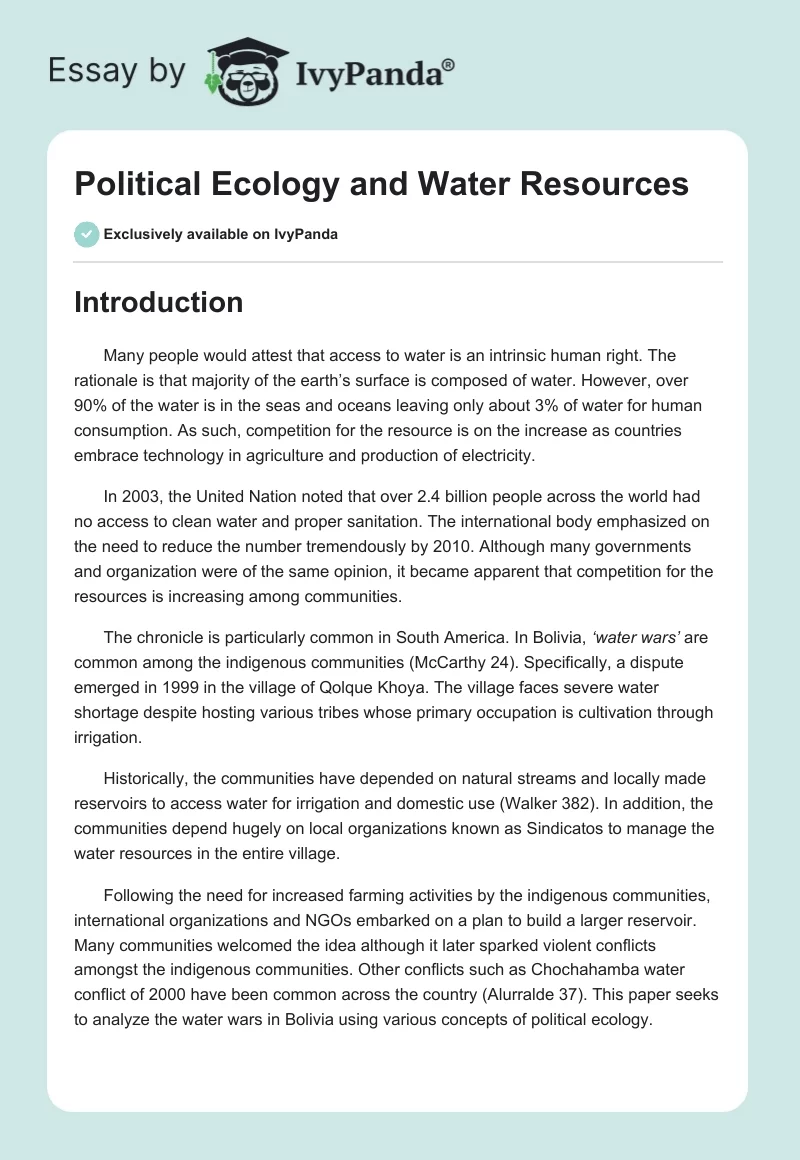 Political Ecology and Water Resources. Page 1