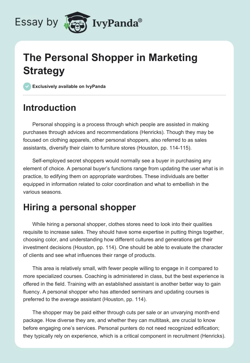The Personal Shopper in Marketing Strategy. Page 1