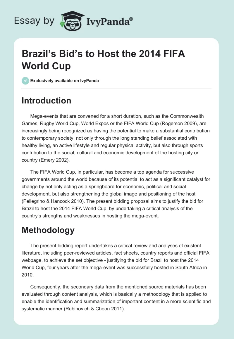 Brazil’s Bid’s to Host the 2014 FIFA World Cup. Page 1