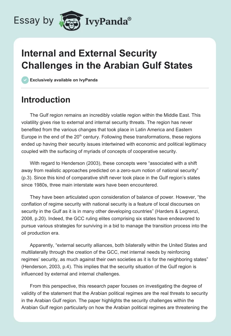 Internal and External Security Challenges in the Arabian Gulf States. Page 1