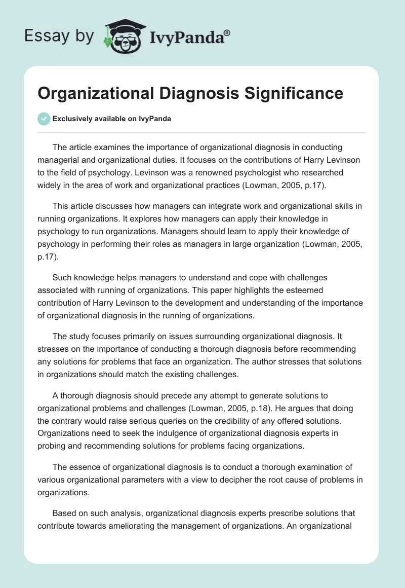 Organizational Diagnosis Significance. Page 1