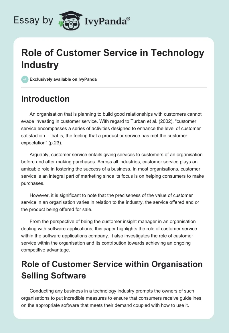 Role of Customer Service in Technology Industry. Page 1