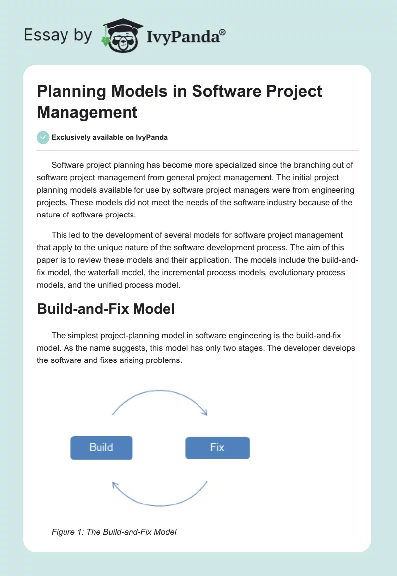 Planning Models in Software Project Management. Page 1