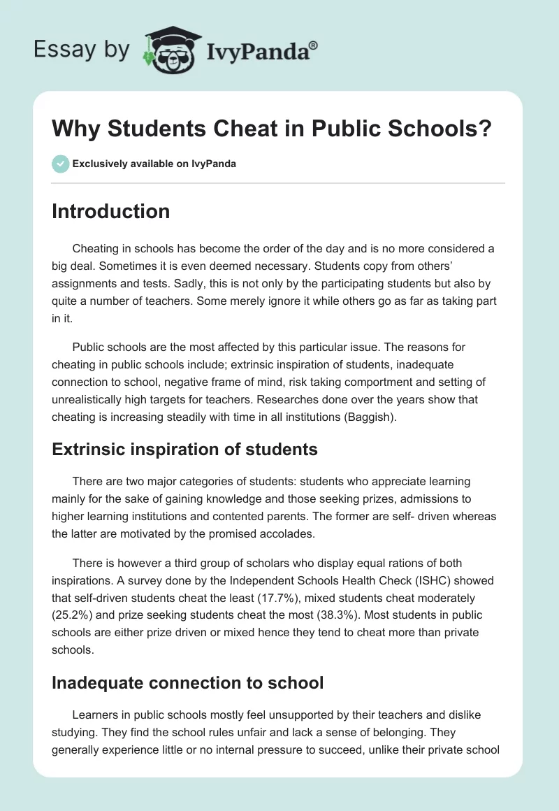 Why Students Cheat in Public Schools?. Page 1