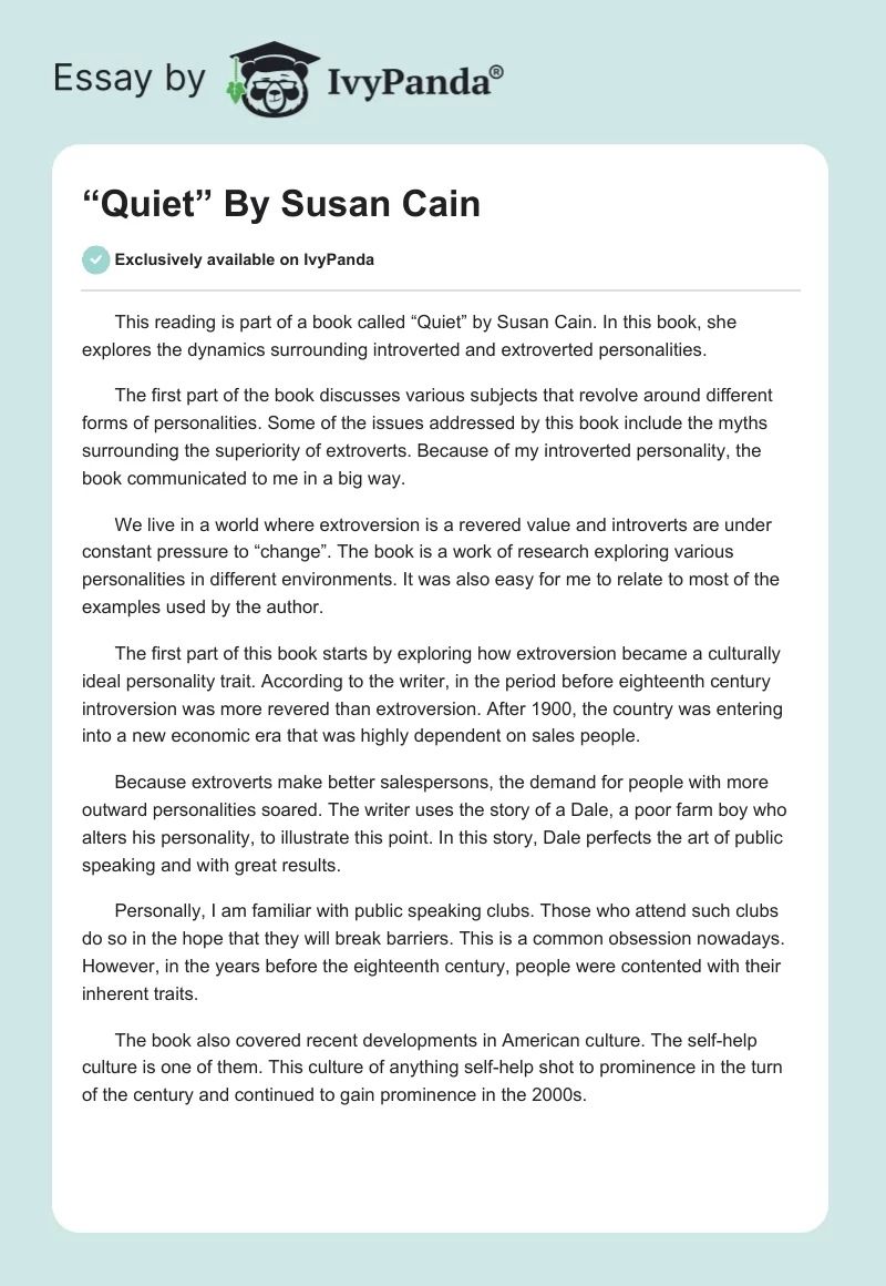 “Quiet” By Susan Cain. Page 1