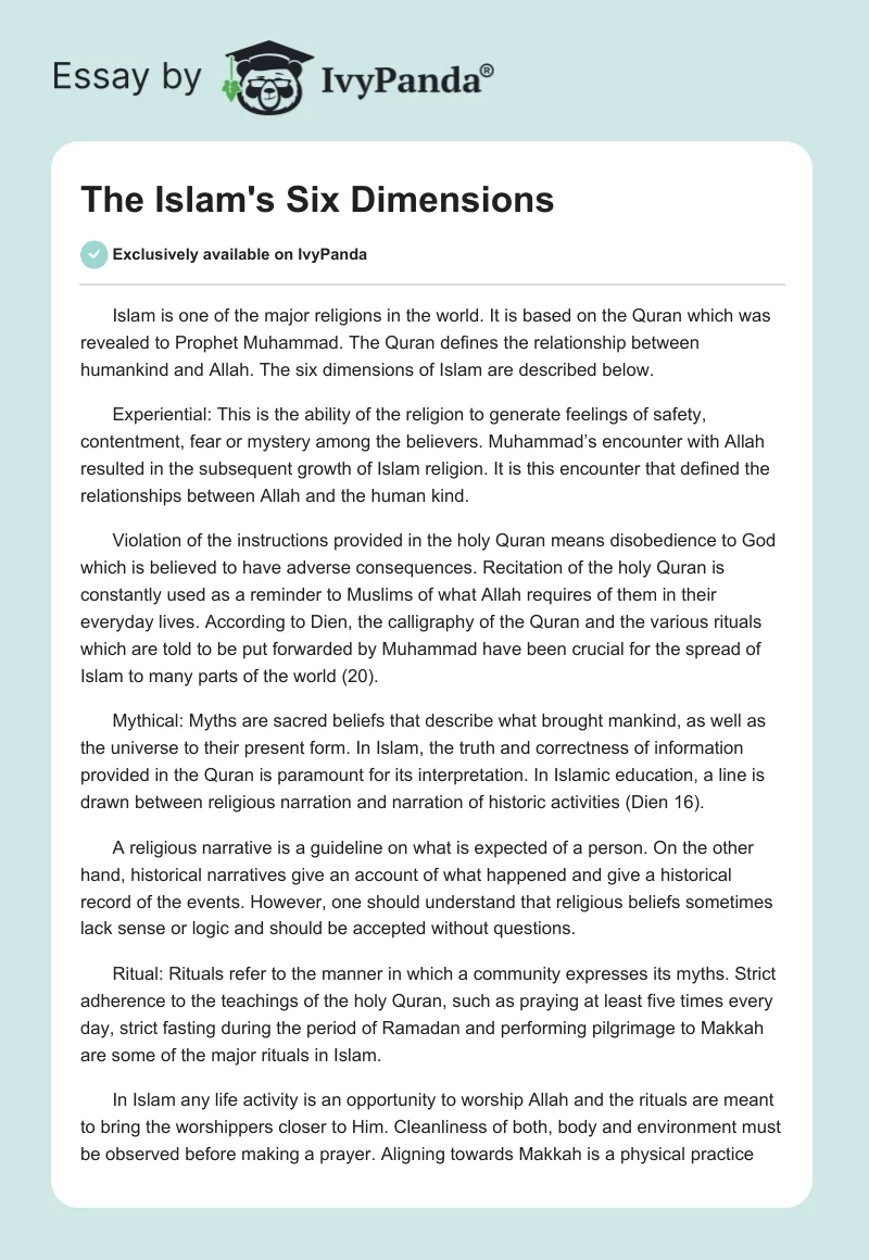 The Islam's Six Dimensions. Page 1