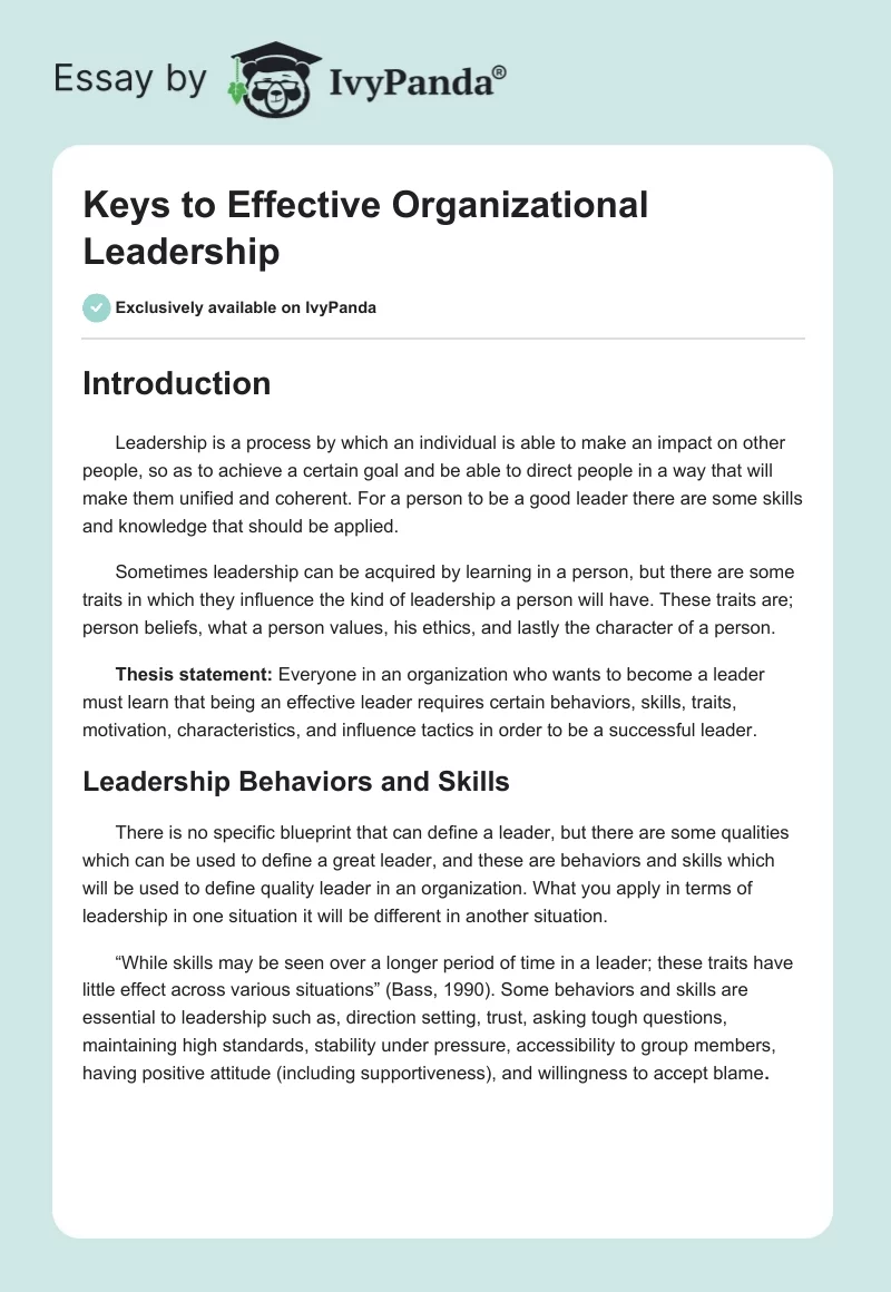 Keys to Effective Organizational Leadership. Page 1