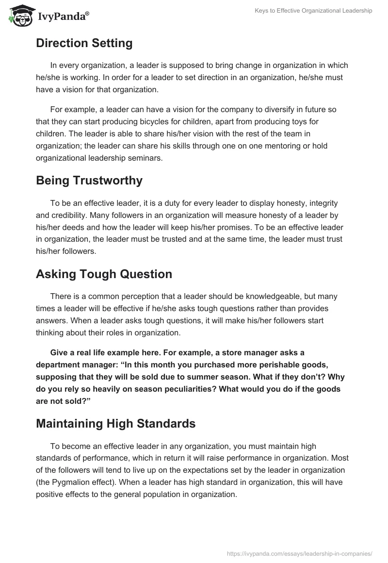 Keys to Effective Organizational Leadership. Page 2
