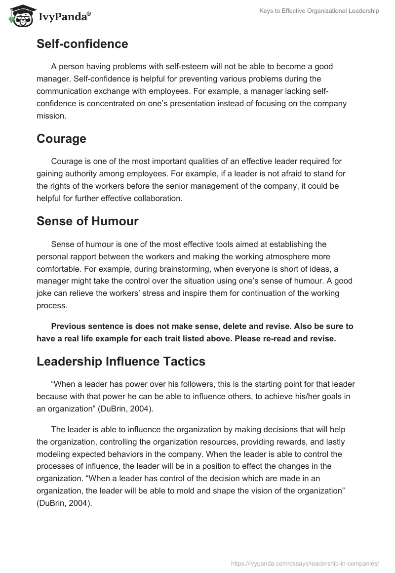 Keys to Effective Organizational Leadership. Page 5