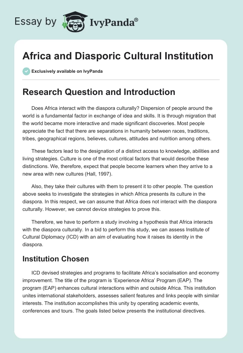 Africa and Diasporic Cultural Institution. Page 1