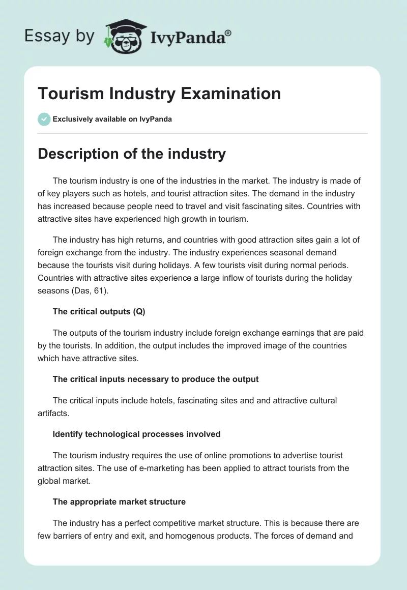 Tourism Industry Examination. Page 1