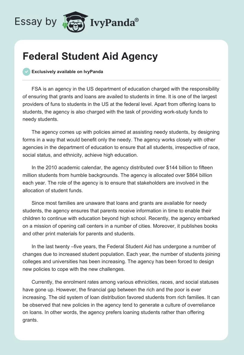 Federal Student Aid Agency. Page 1