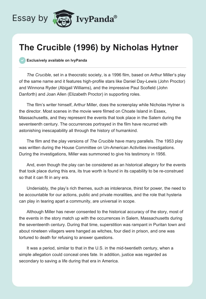 The Crucible (1996) by Nicholas Hytner. Page 1