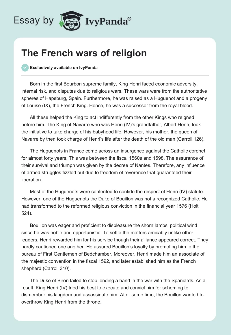 The French Wars of Religion. Page 1