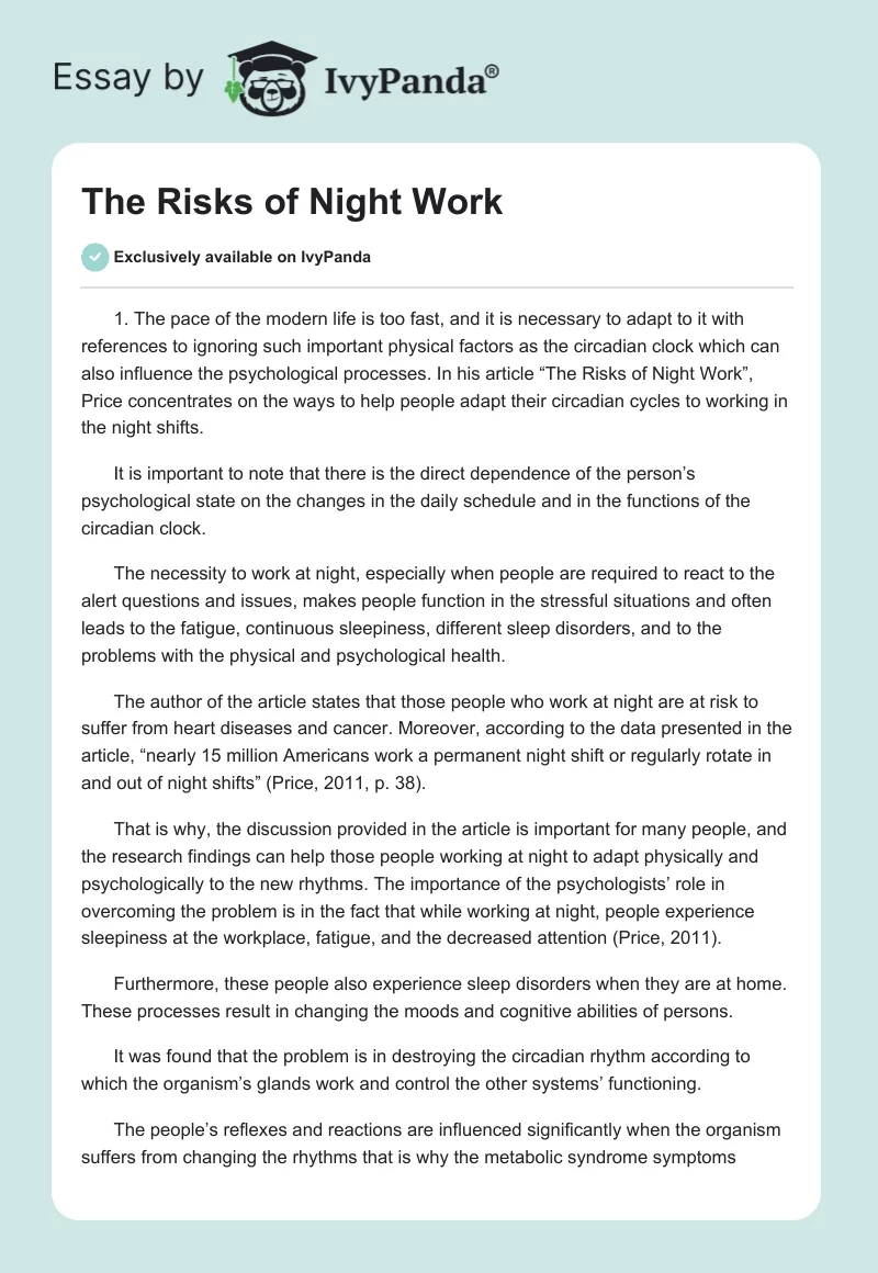 The Risks of Night Work. Page 1