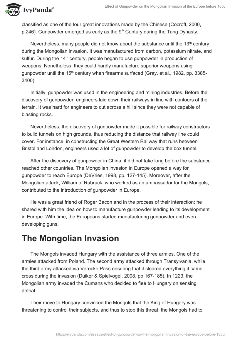 Effect of Gunpowder on the Mongolian Invasion of the Europe before 1850. Page 2