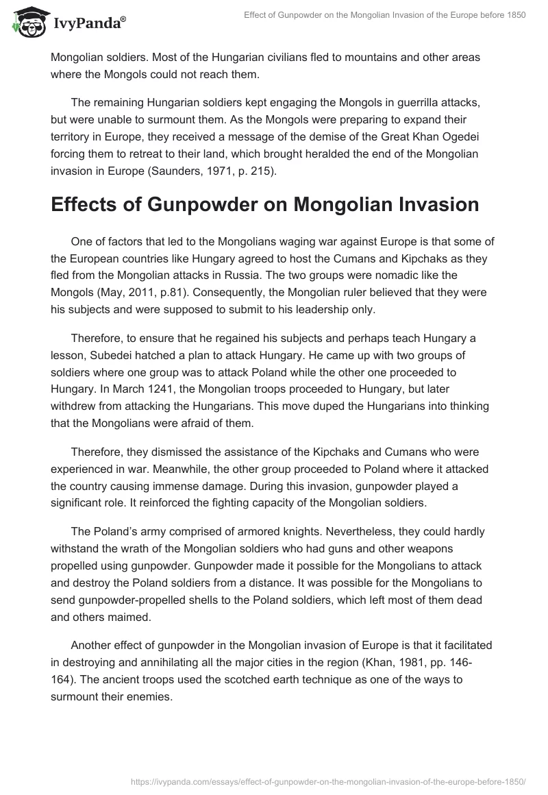 Effect of Gunpowder on the Mongolian Invasion of the Europe before 1850. Page 4