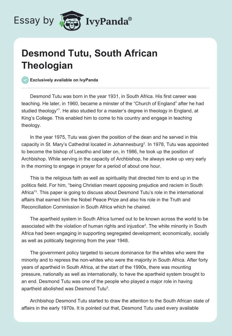 Desmond Tutu, South African Theologian. Page 1