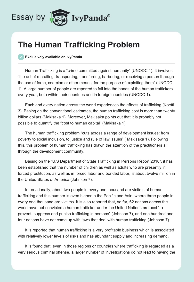 The Human Trafficking Problem. Page 1
