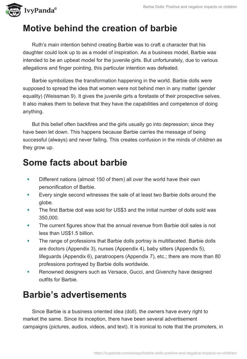 Barbie Dolls: Positive and negative impacts on children. Page 2