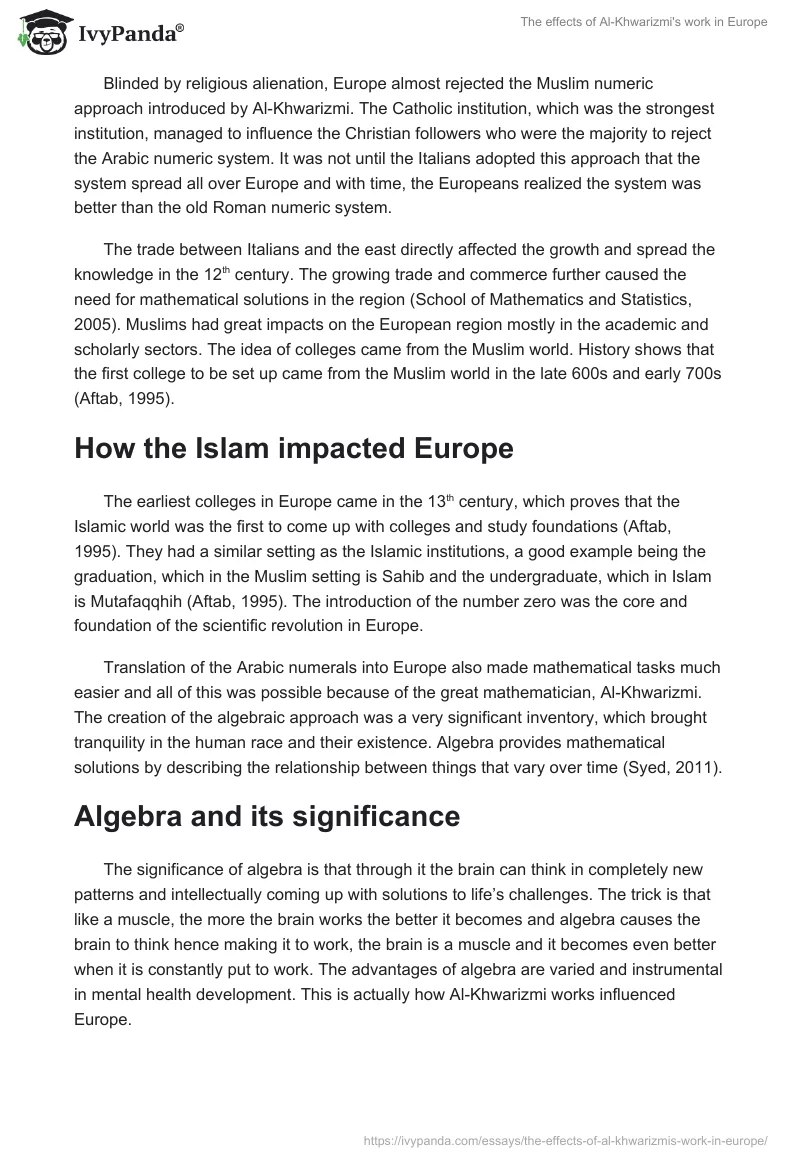 The effects of Al-Khwarizmi's work in Europe. Page 4