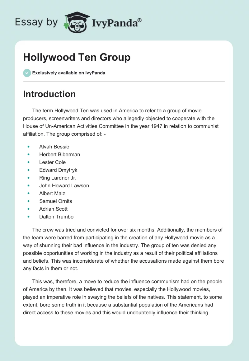 Hollywood Ten Group. Page 1