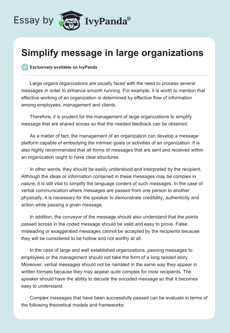 Simplify message in large organizations. Page 1